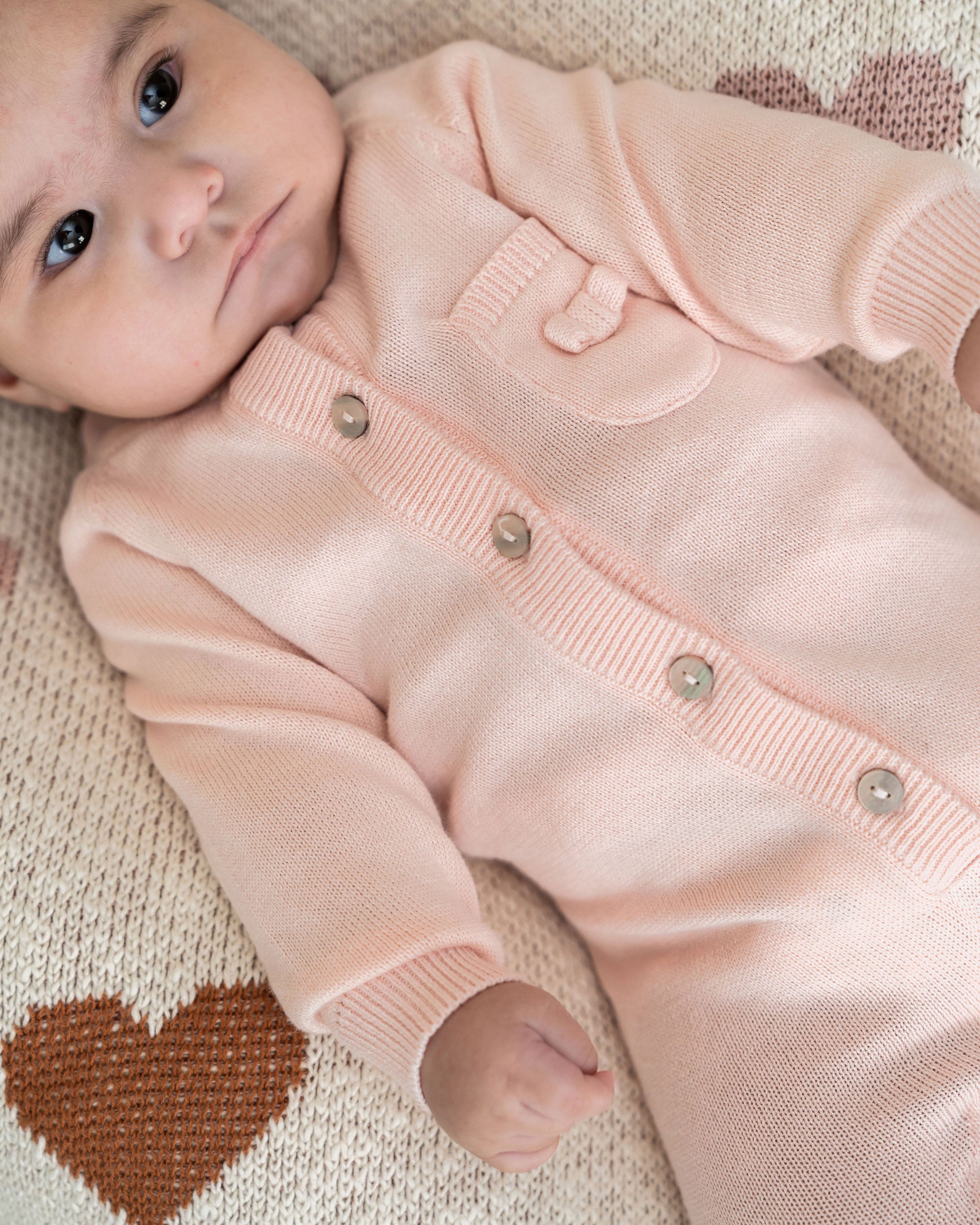 Milan Knit Organic Cotton Baby Pocket Jumpsuit Blush Texture