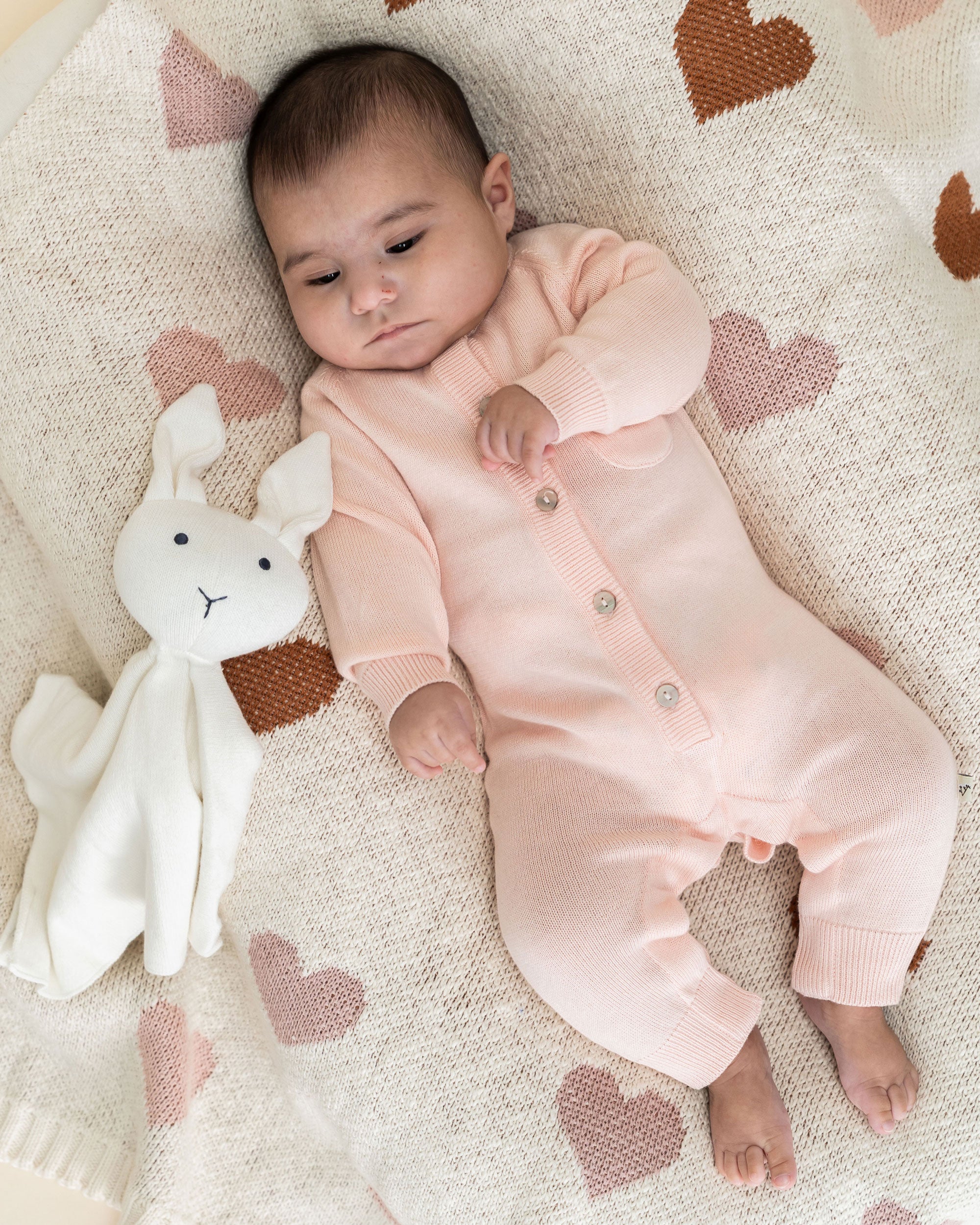 Milan Knit Organic Cotton Baby Pocket Jumpsuit Blush Model