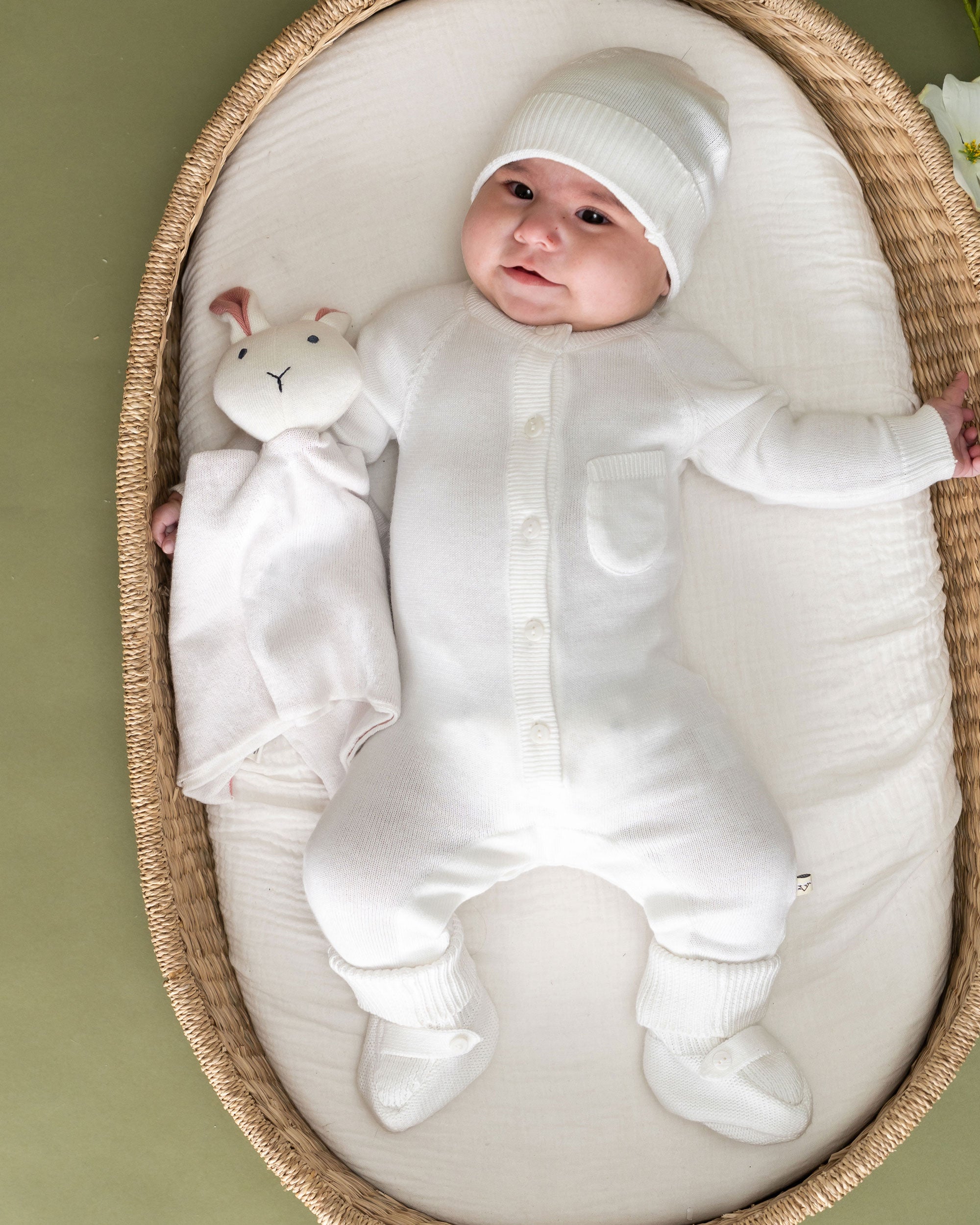 Milan Knit Organic Cotton Baby Pocket Jumpsuit Dove White Set