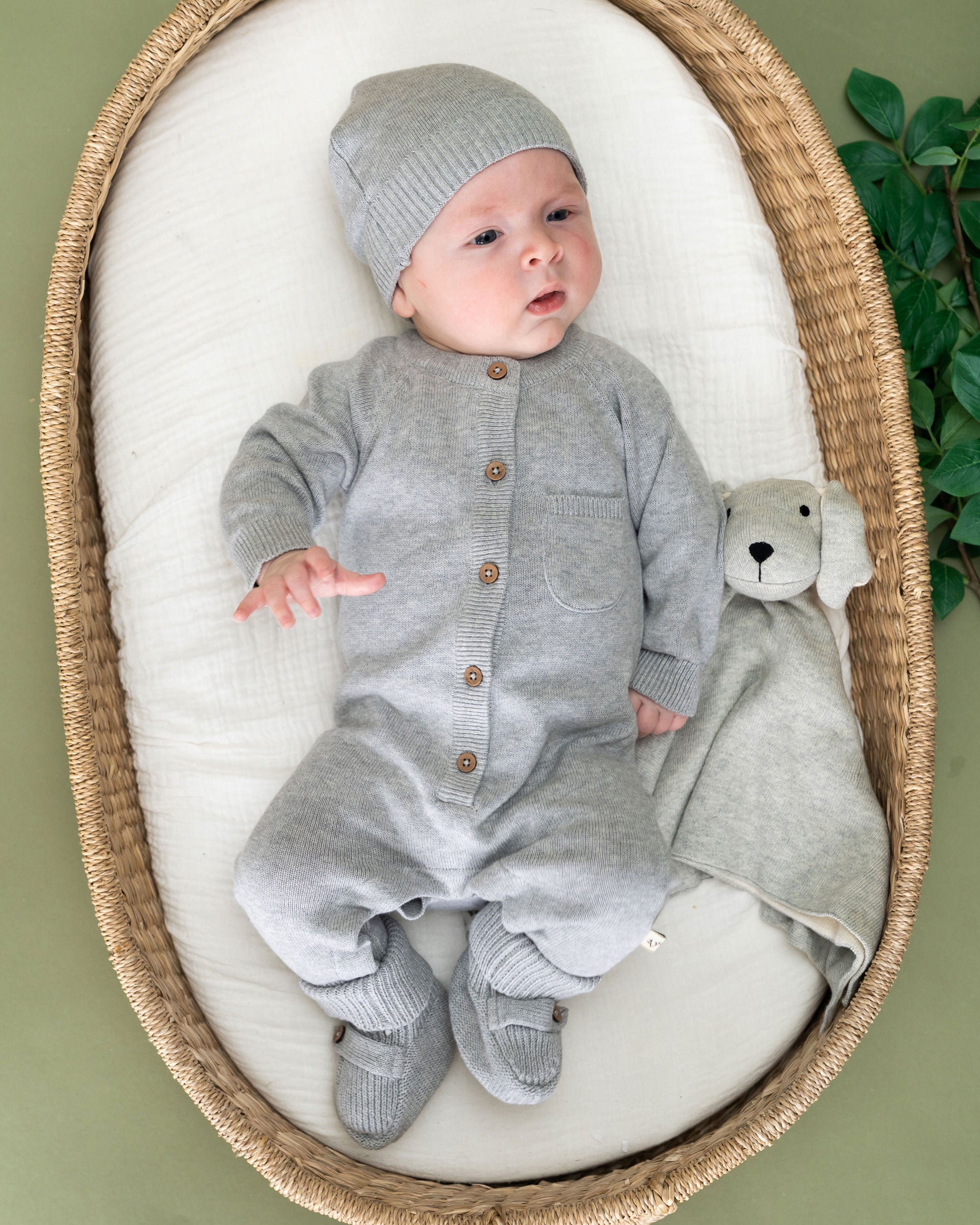 Milan Knit Organic Cotton Baby Pocket Jumpsuit Heather Grey Set