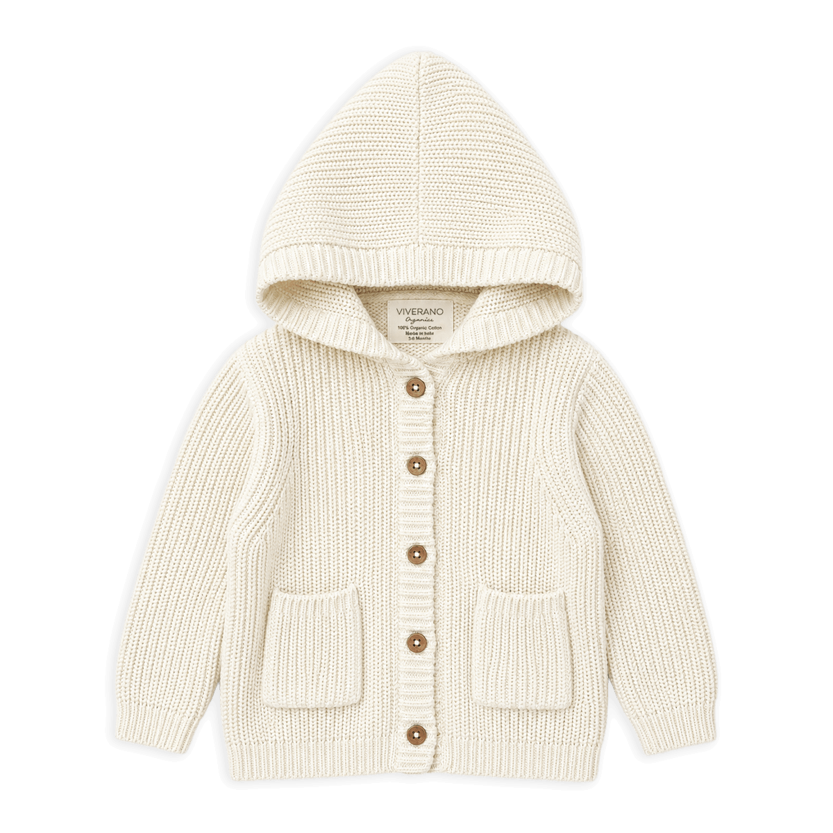 Organic Cotton Milan Knit Baby Hooded Button Jacket, Cream