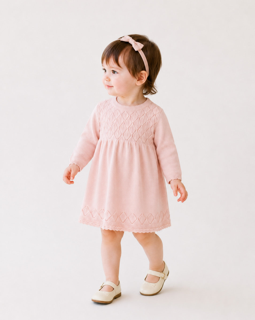 Milan Pastel Pointelle Sweater Knit Baby Dress (Organic Cotton)