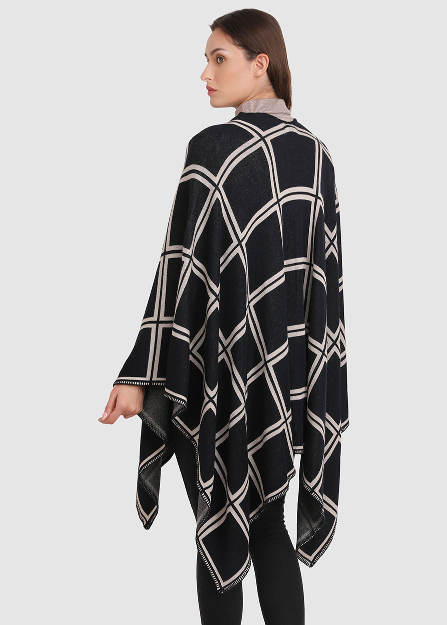Gaia Eco-Chic Jacquard Knit Women's Travel Blanket Wrap - Checks (Organic Cotton)