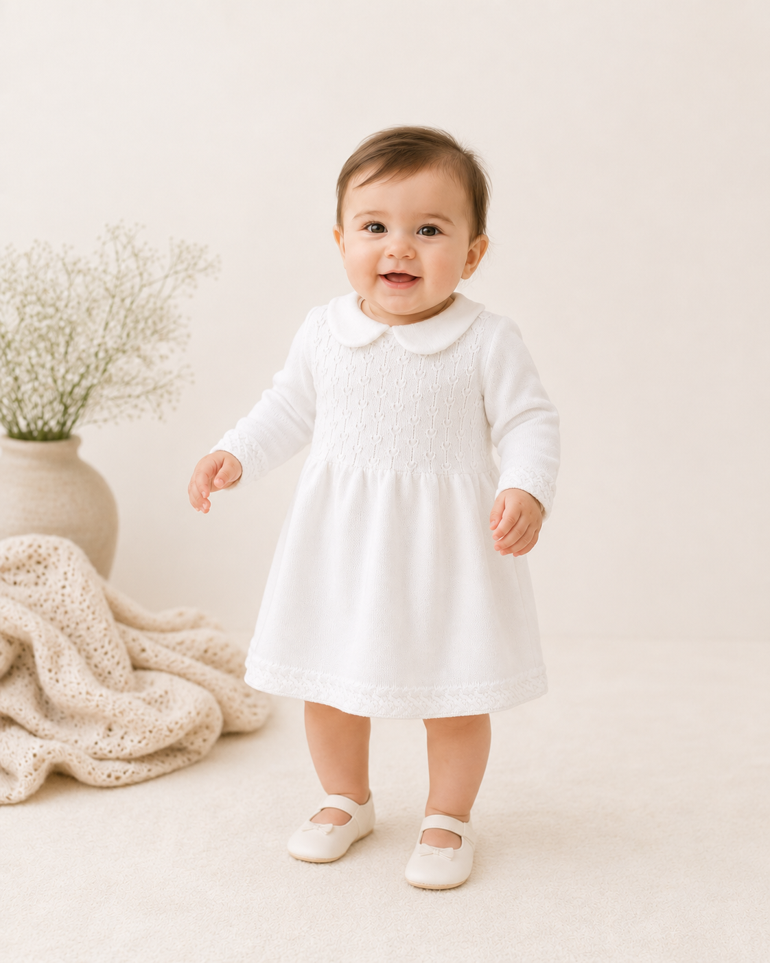 Baby Wearing Milan Peter Pan Tulip Knit Baby Sweater Dress, Organic Cotton by Viverano
