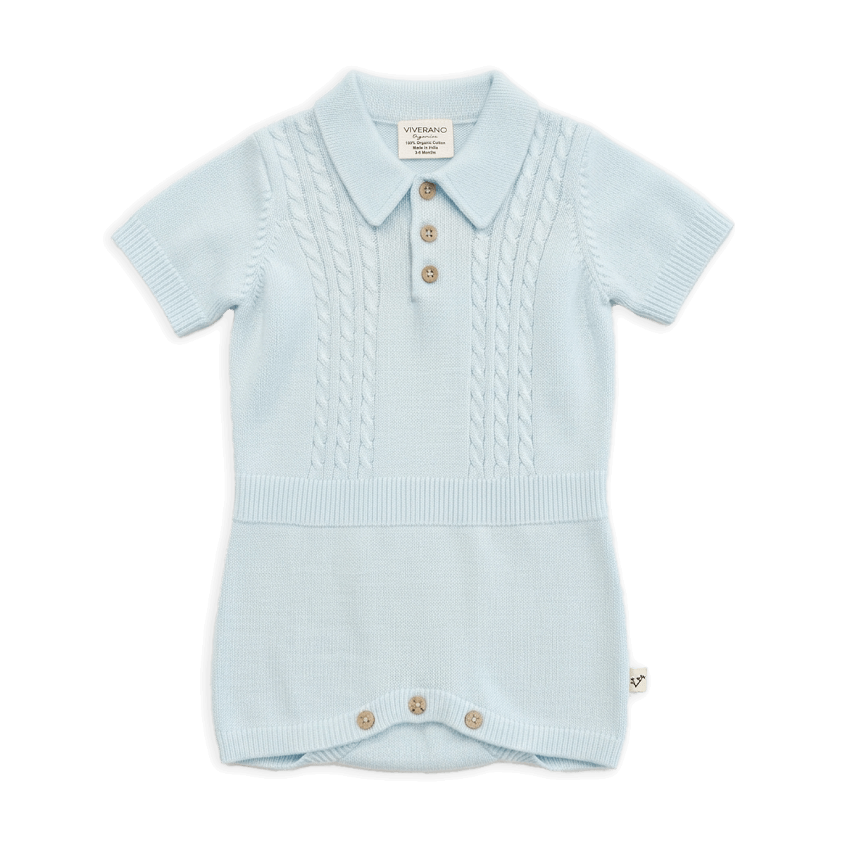 Organic Milan Collar and Cable Knit Baby Bodysuit, Blue
