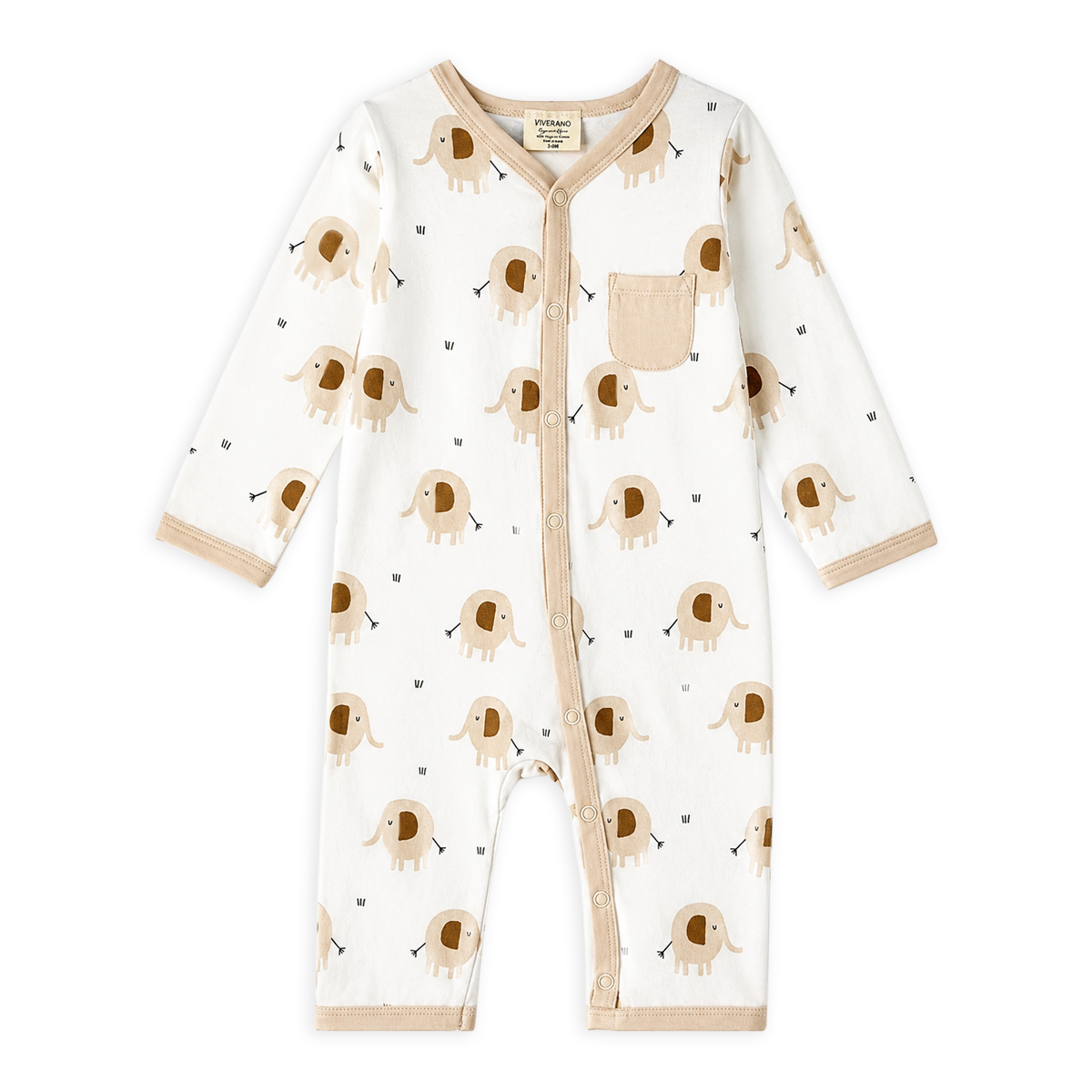 Elephant Pocket & Button Baby Jumpsuit made with Organic Jersey