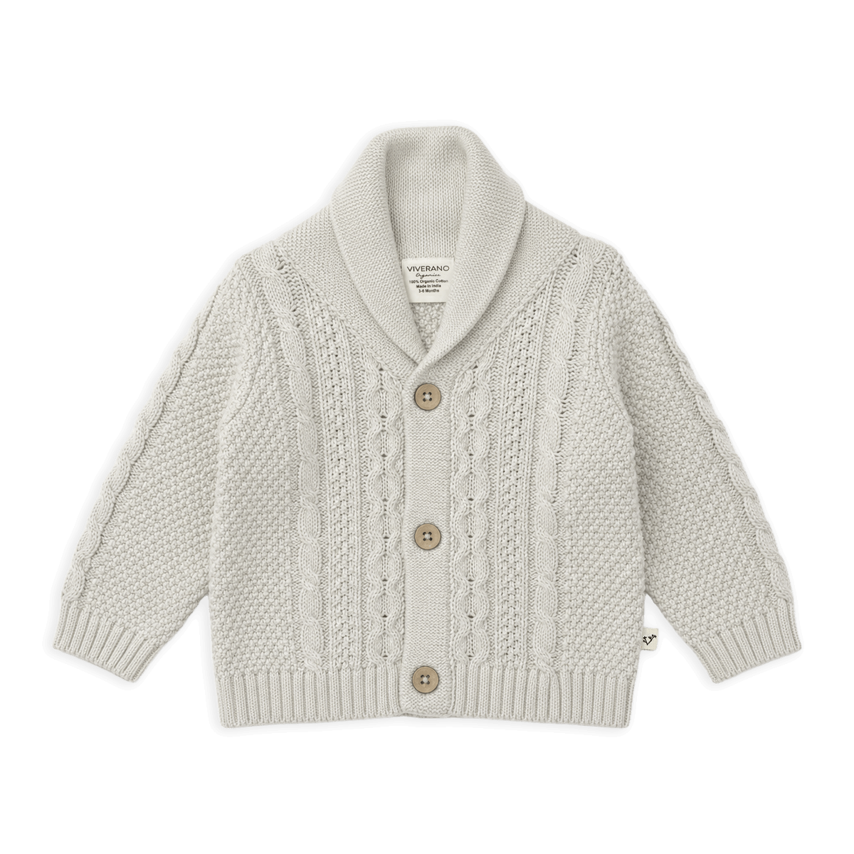 Stone Shawl Collar Cable Knit Baby Cardigan Sweater, Organic