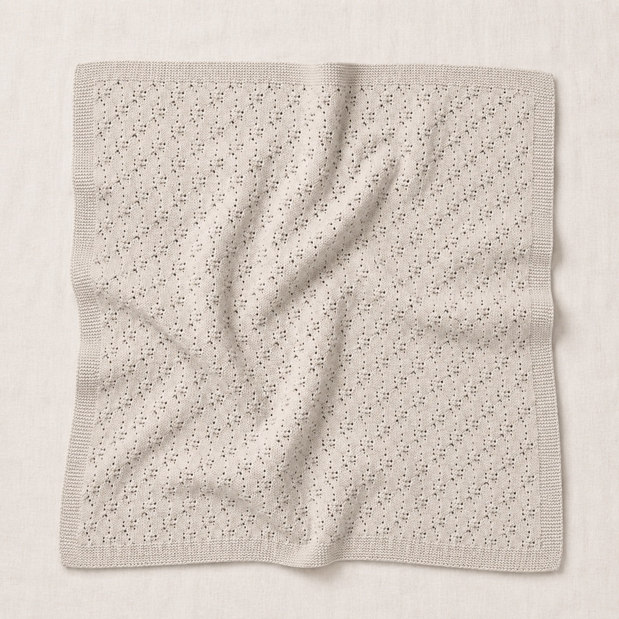 Organic Cotton Pointelle Sweater Knit Baby Blanket in Stone