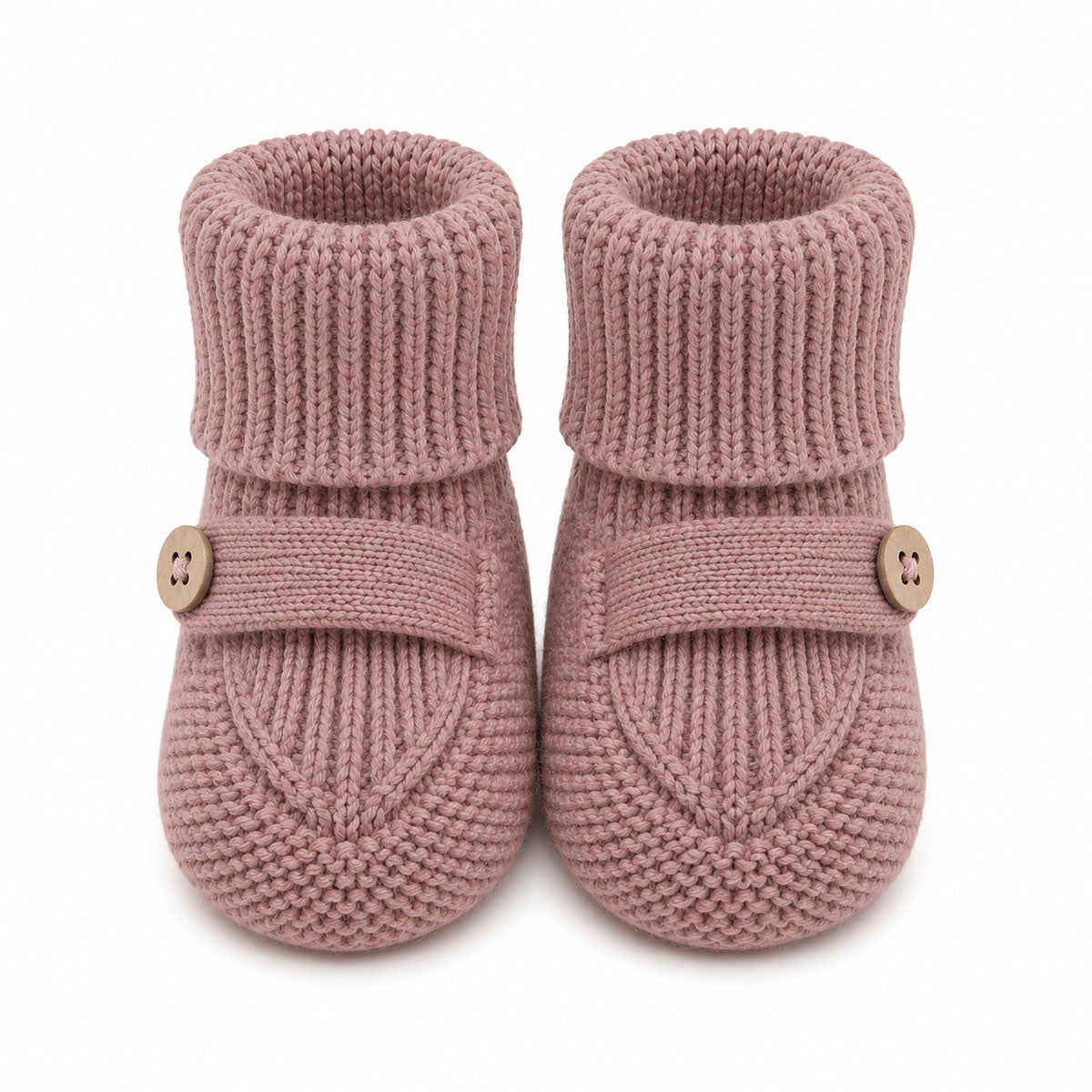 Organic Cotton Classic Knit Baby Booties Shoes, Vintage Rose