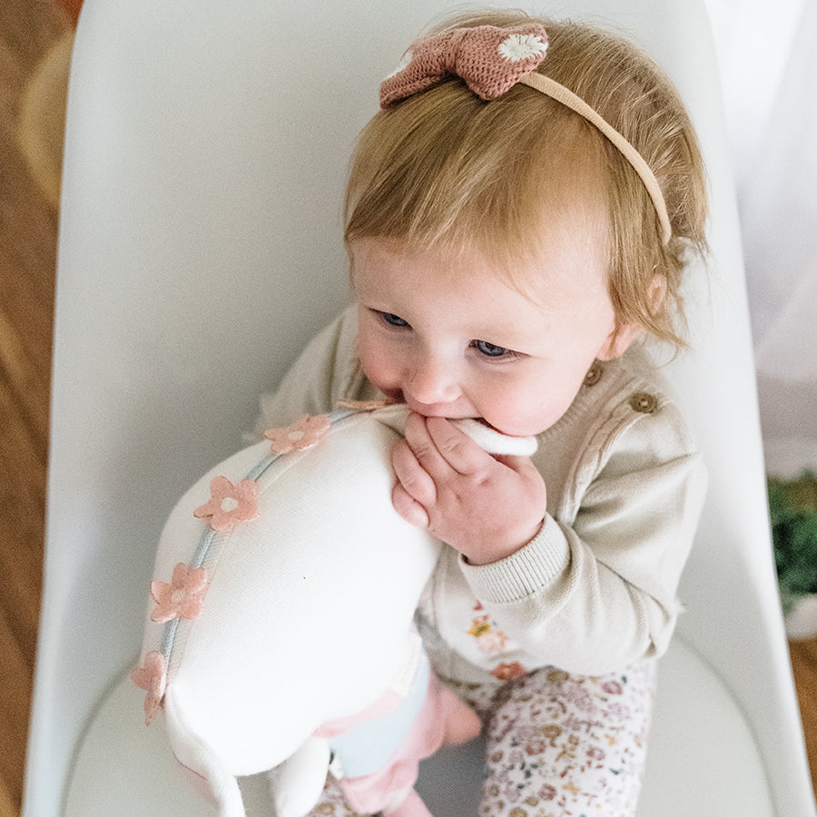 Embroidered Knit Bow Baby Headband (Organic Cotton)