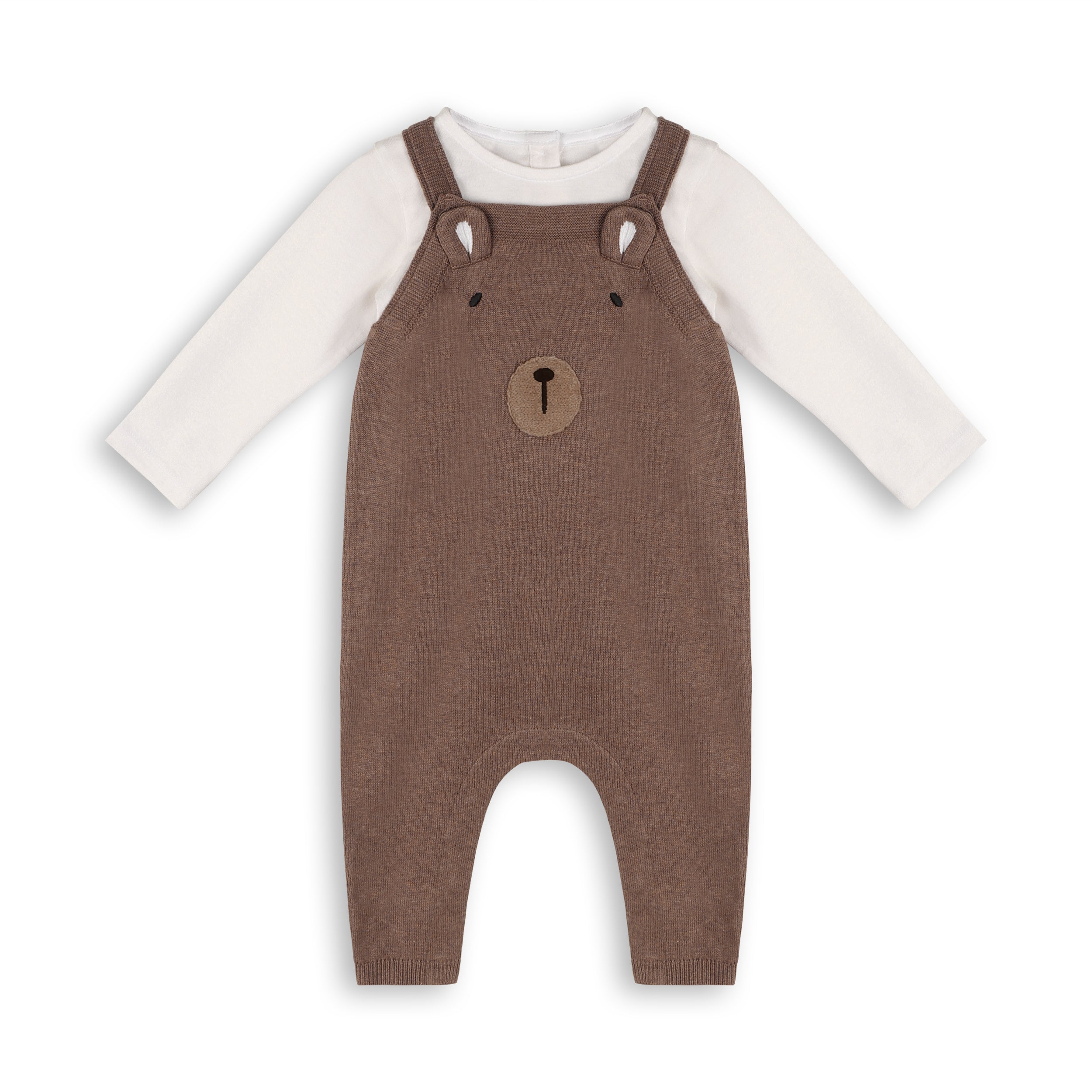 Bear Embroidered Sweater Knit Baby Overall & Bodysuit Set (Organic Cotton)