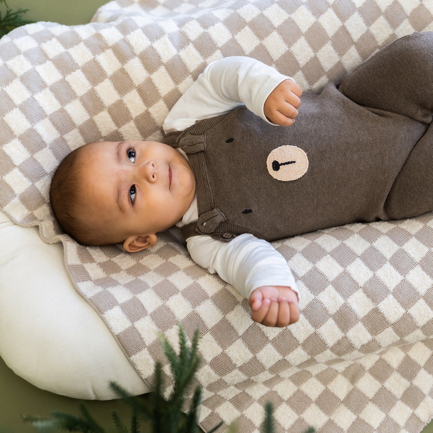 Bear Embroidered Sweater Knit Baby Overall & Bodysuit Set (Organic Cotton)