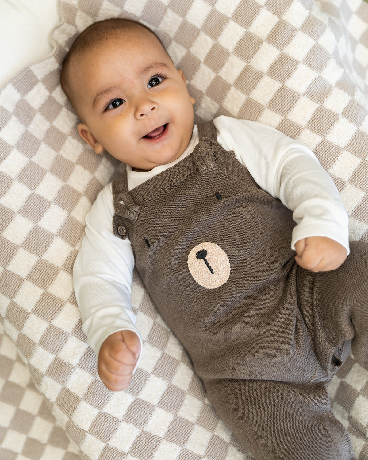 Bear Embroidered Sweater Knit Baby Overall & Bodysuit Set (Organic Cotton)