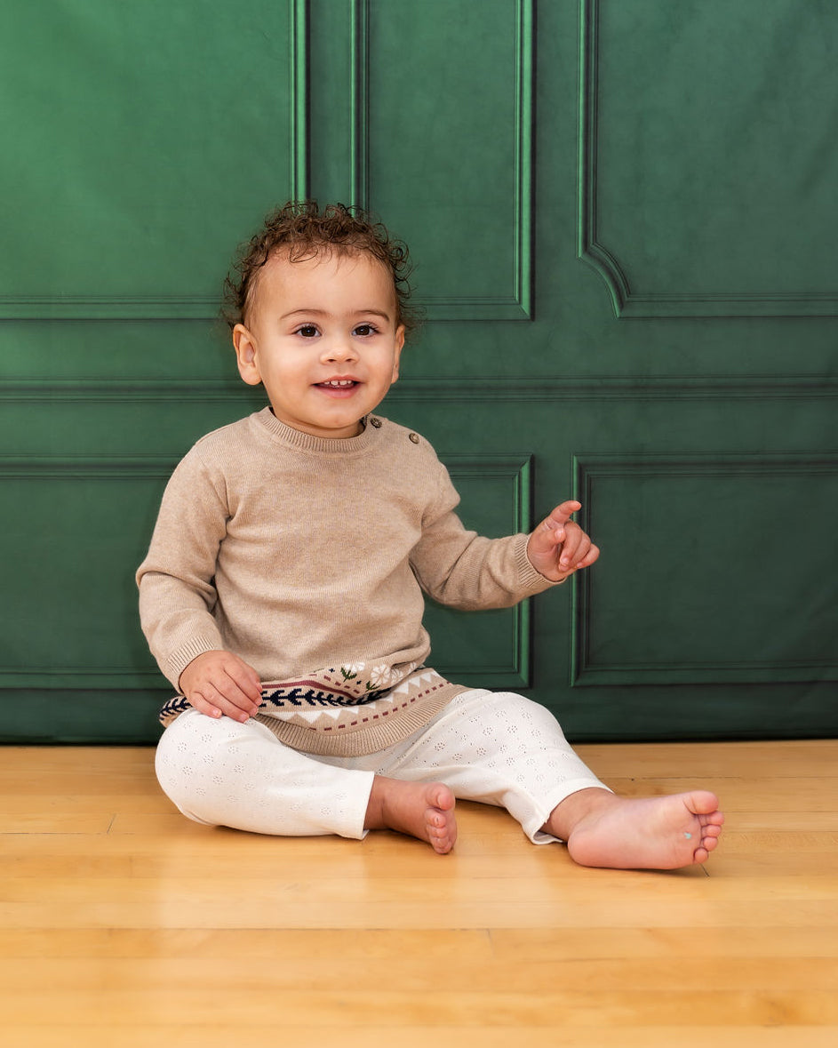 Fair Isle Baby Girl Sweater Knit Dress (Organic Cotton)