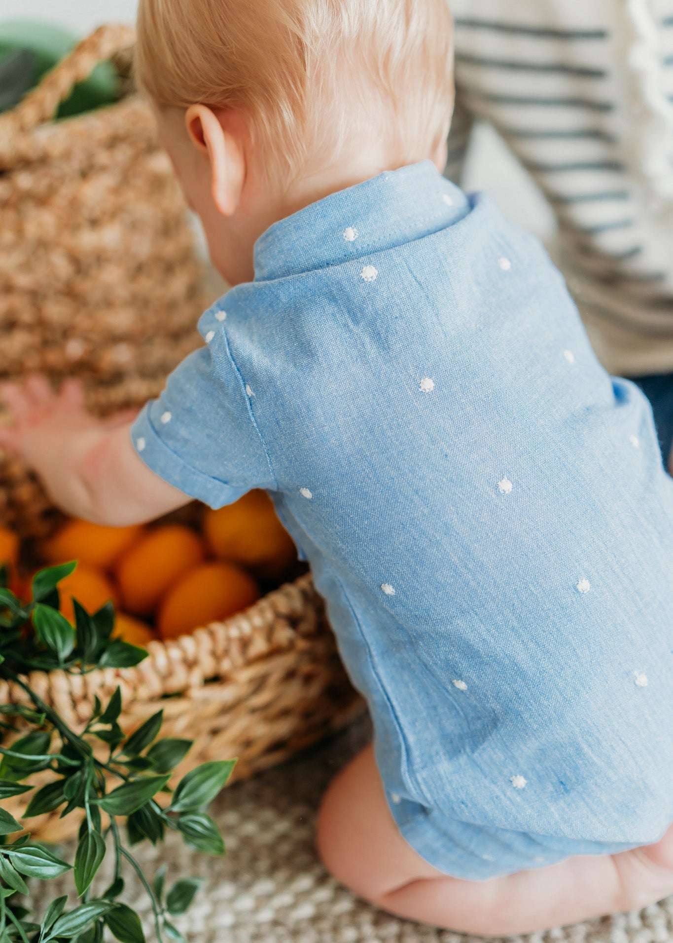 Isla Bowtie Chambray Organic Baby Boy Romper