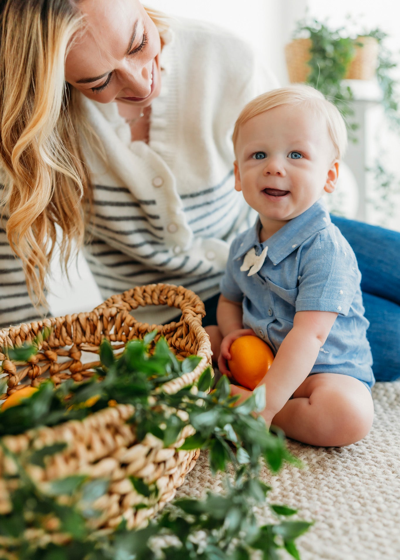 Isla Bowtie Chambray Organic Baby Boy Romper