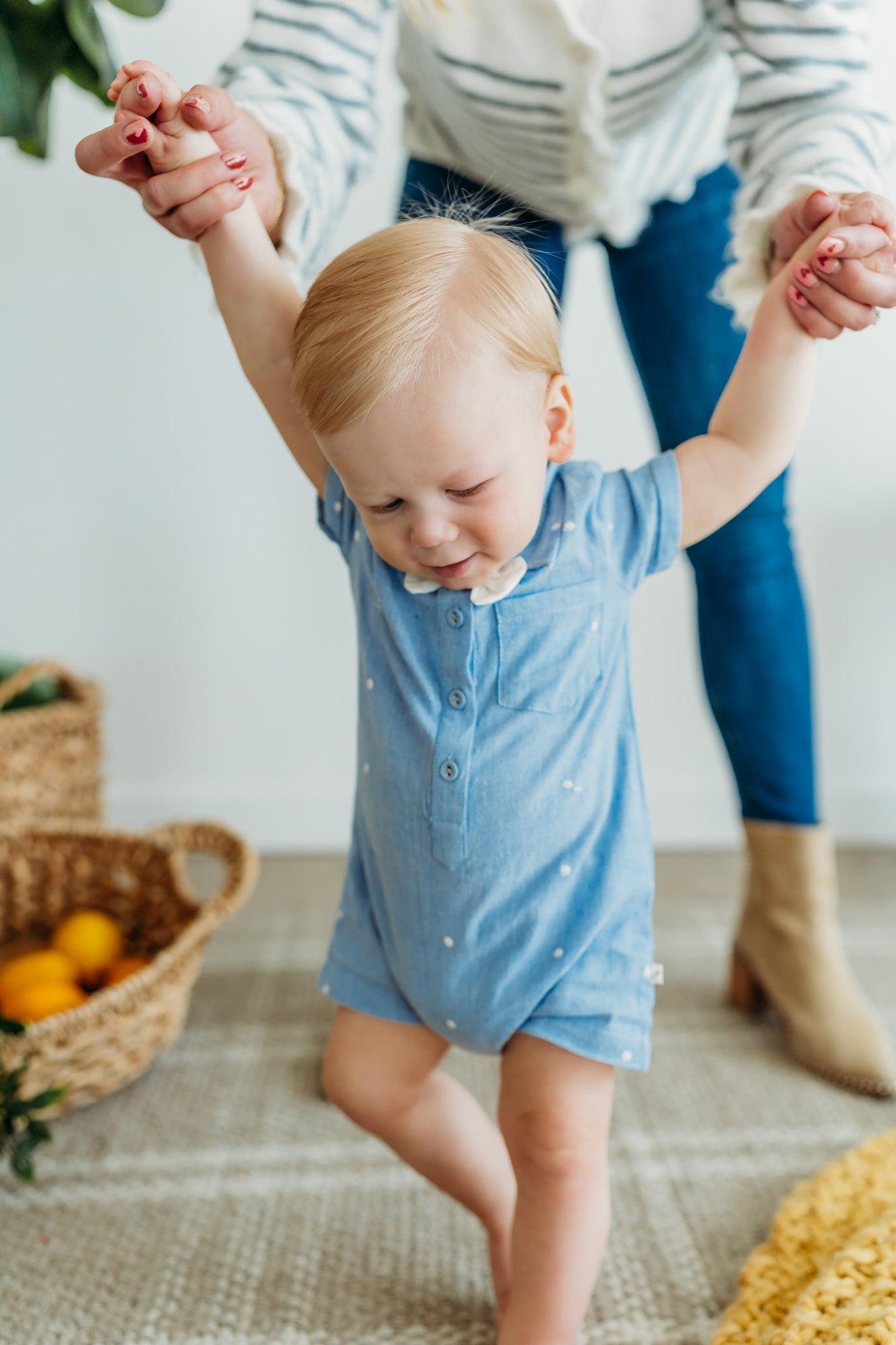 Isla Bowtie Chambray Organic Baby Boy Romper