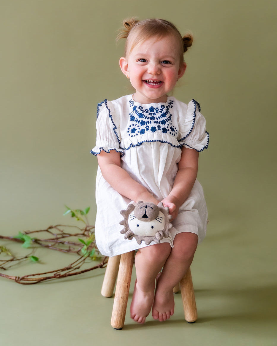 Lion - Organic Stuffed Animal Baby Ring Rattle Toy (Wooden)