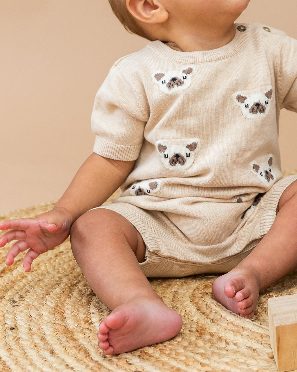 Frenchie Dog Jacquard Knit Baby Romper (Organic Cotton)