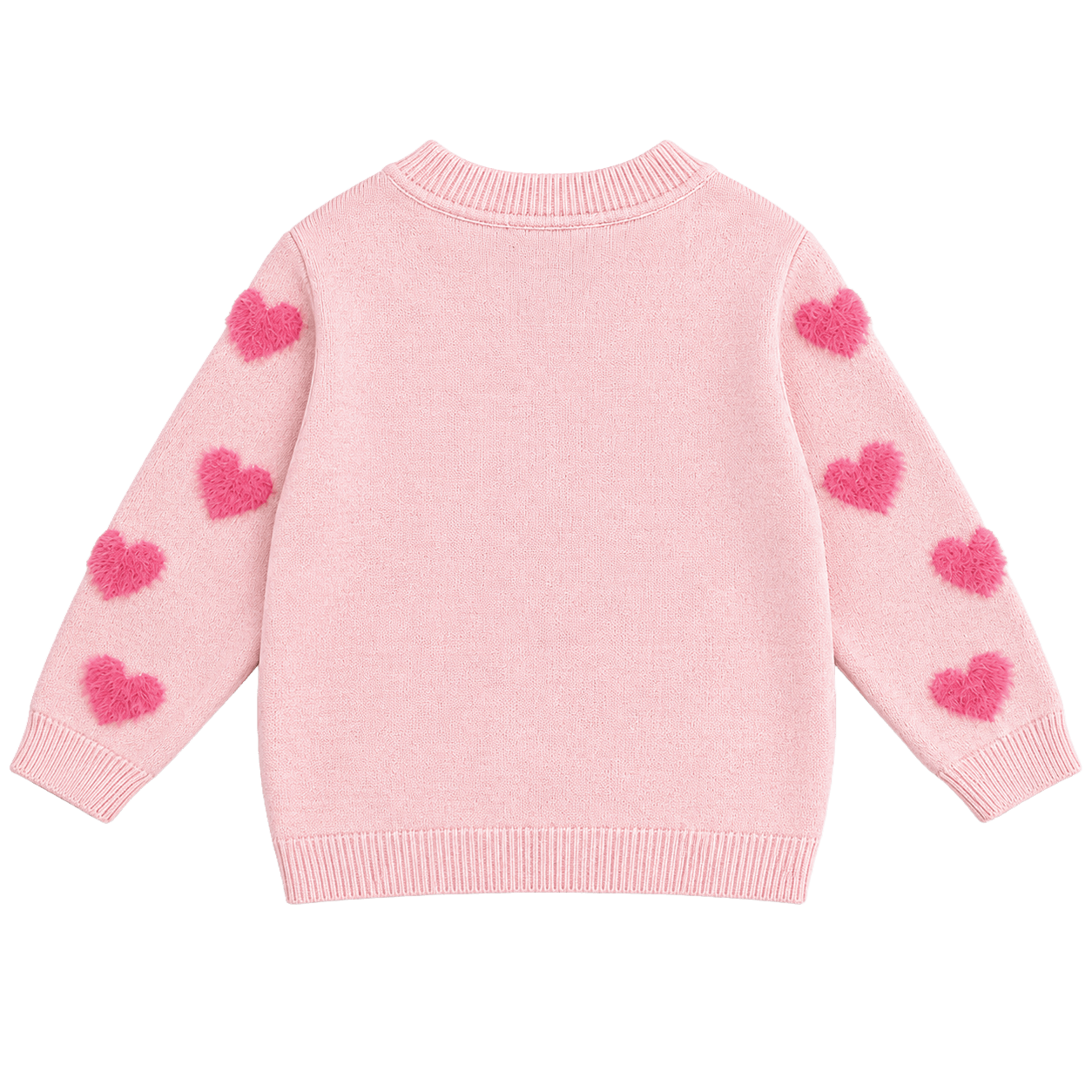 back of Fuzzy Hearts 3D Jacquard Knit Baby Cardigan made of organic cotton