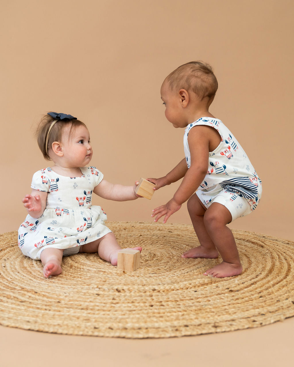 Nautical Crab Side Pocket Short Baby Romper (Organic Jersey)