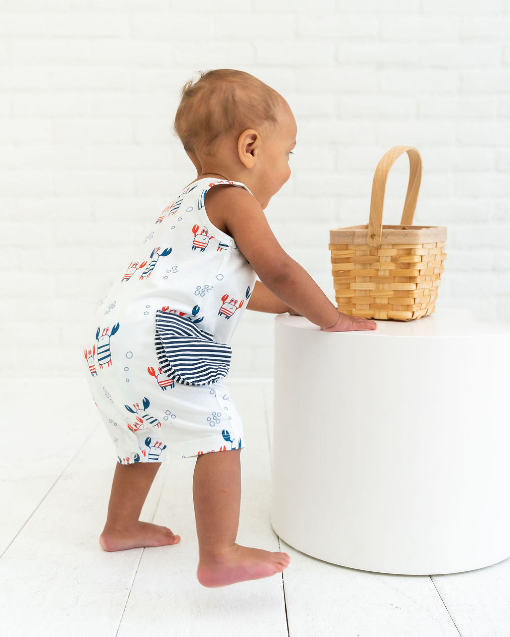Nautical Crab Side Pocket Short Baby Romper (Organic Jersey)