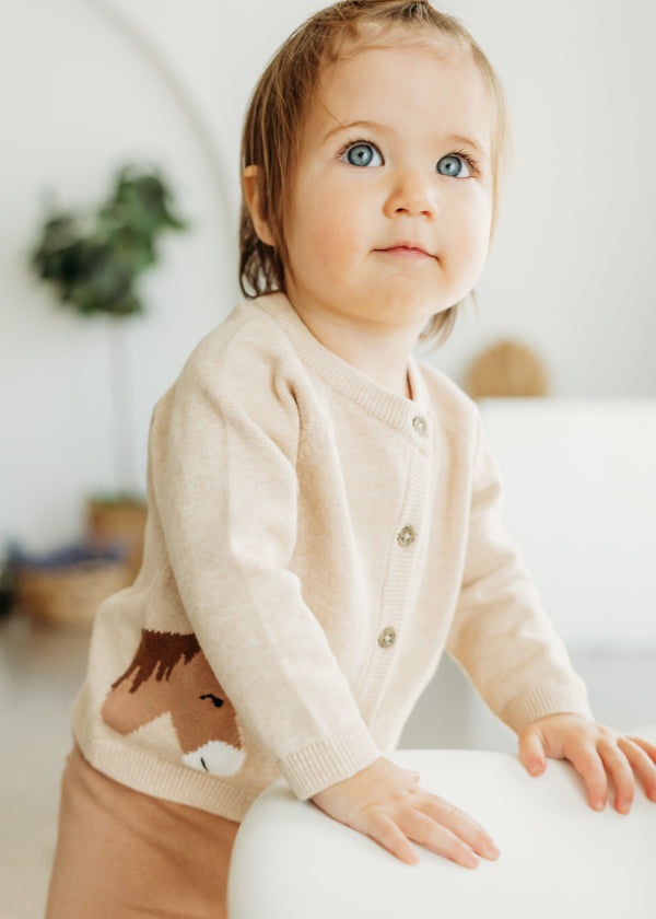 Horse Jacquard Sweater Knit Baby Cardigan (Organic Cotton)