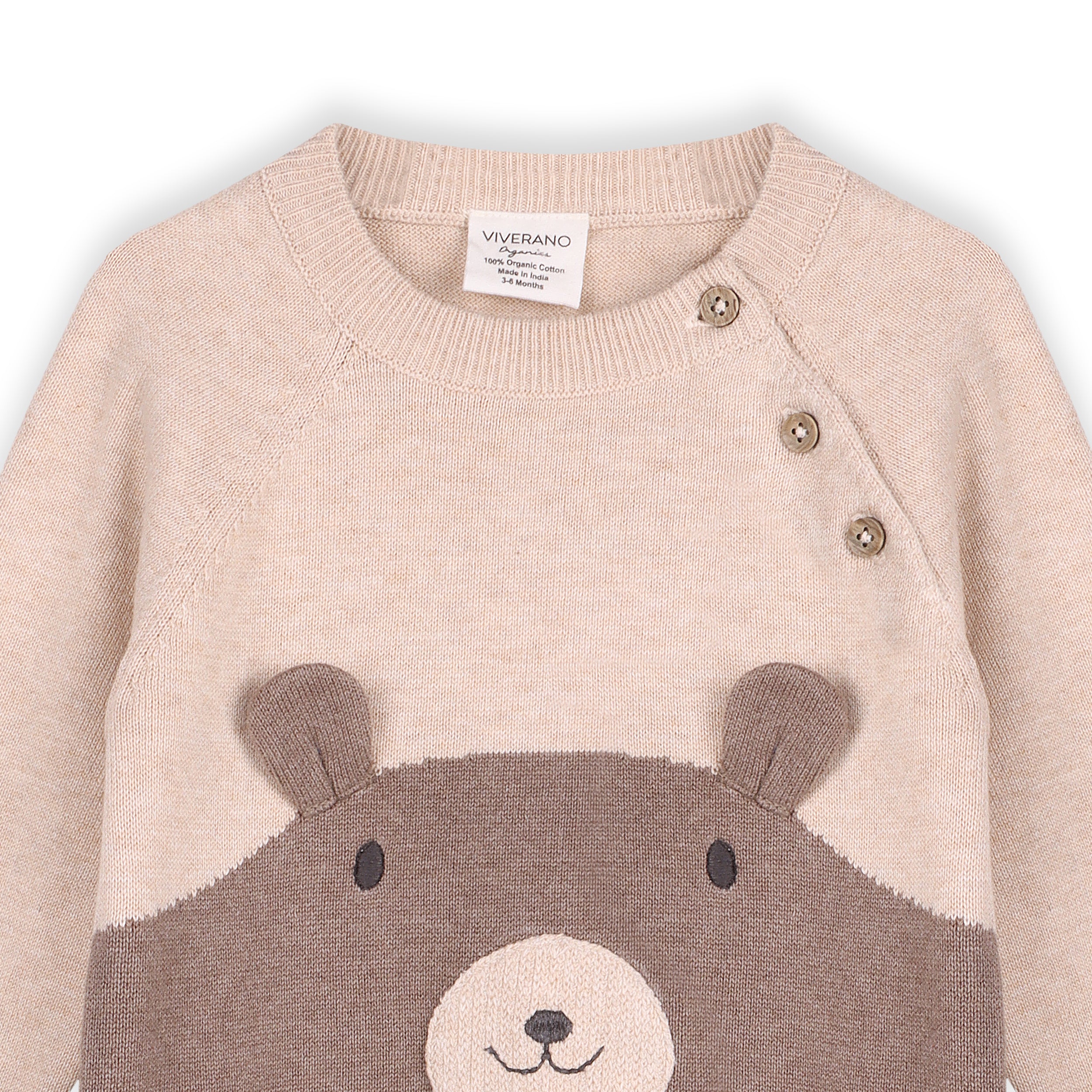 Cuddly Bear Embroidered Sweater Knit Baby Jumpsuit (Organic Cotton)