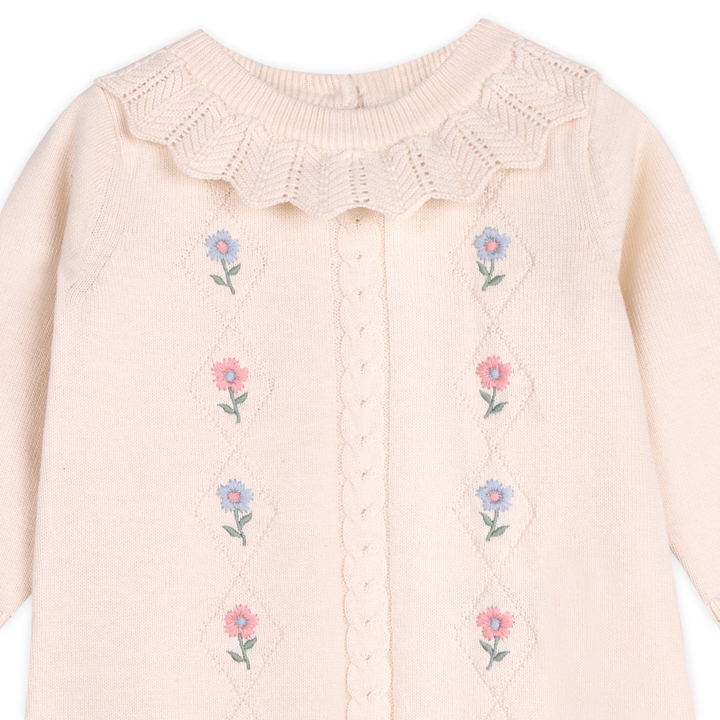 Emma Floral Embroidered Knit Baby Ruffle Dress (Organic Cotton)