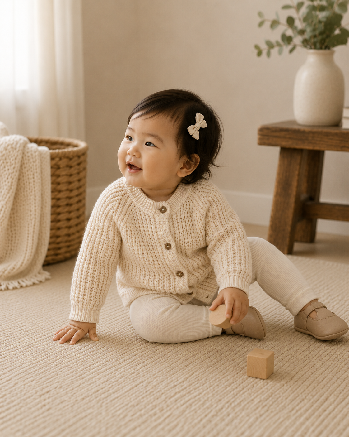Baby Wearing Avery Button and Pocket Chunky Sweater Knit Baby Cardigan, Organic Cotton by Viverano