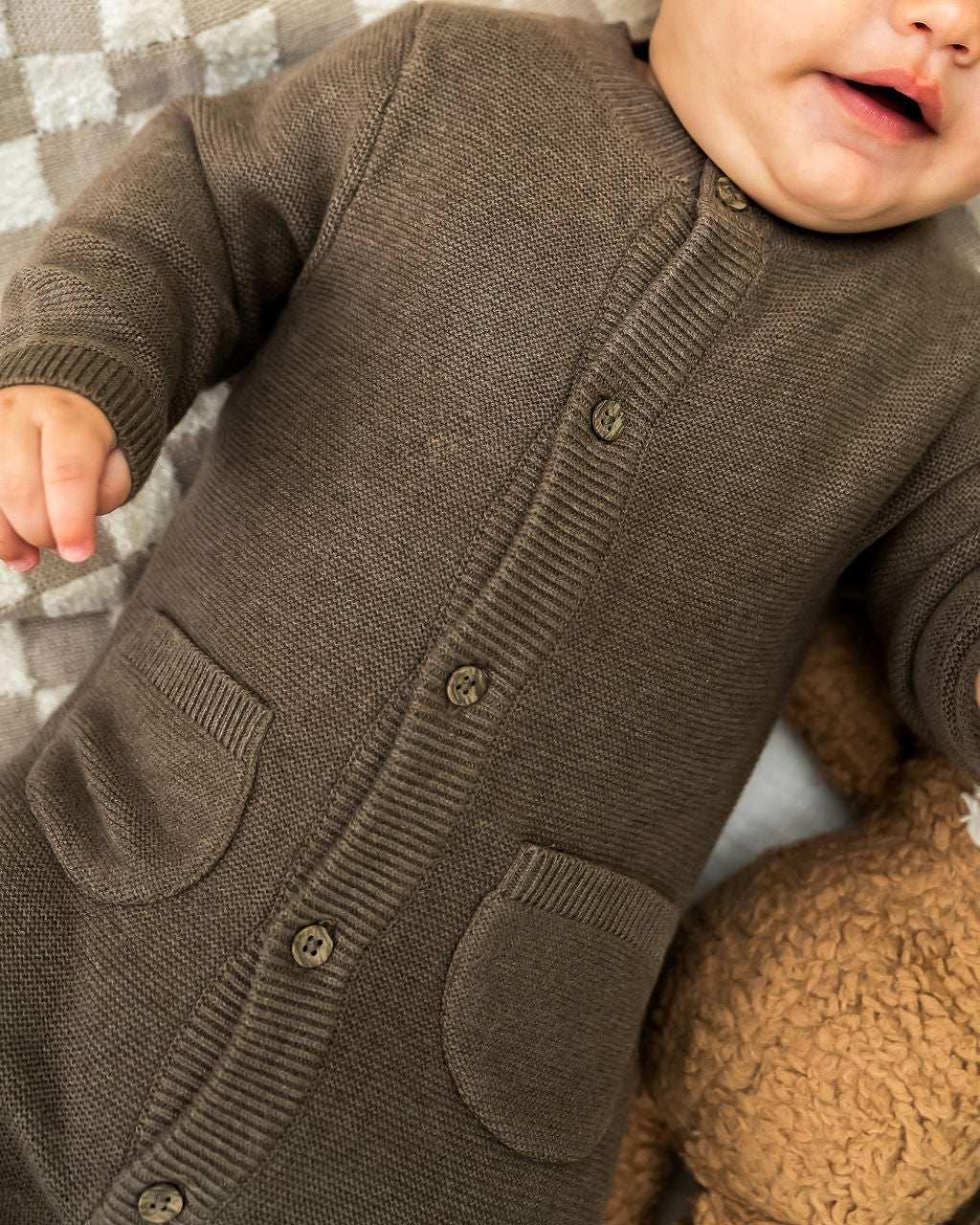 Classic Pocket & Button Chunky Knit Baby Jumpsuit (Organic Cotton)