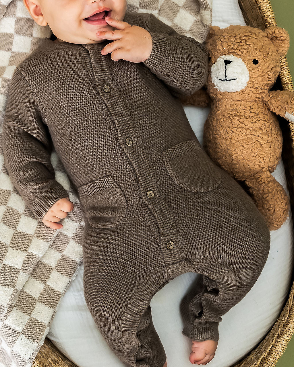 Classic Pocket & Button Chunky Knit Baby Jumpsuit (Organic Cotton)