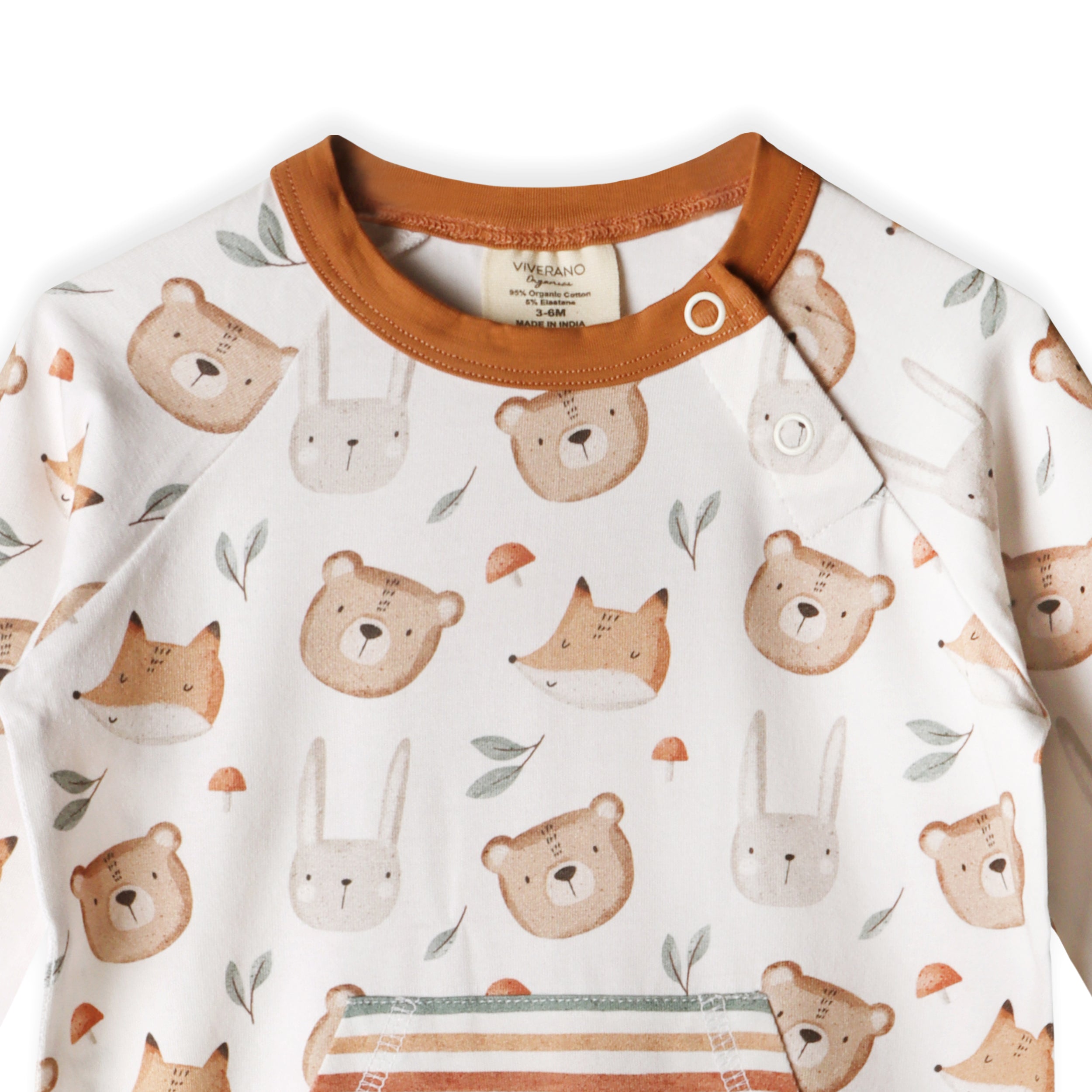 Forest Animals Bear Fox Kangaroo Pocket Baby Jumpsuit (Organic Jersey)