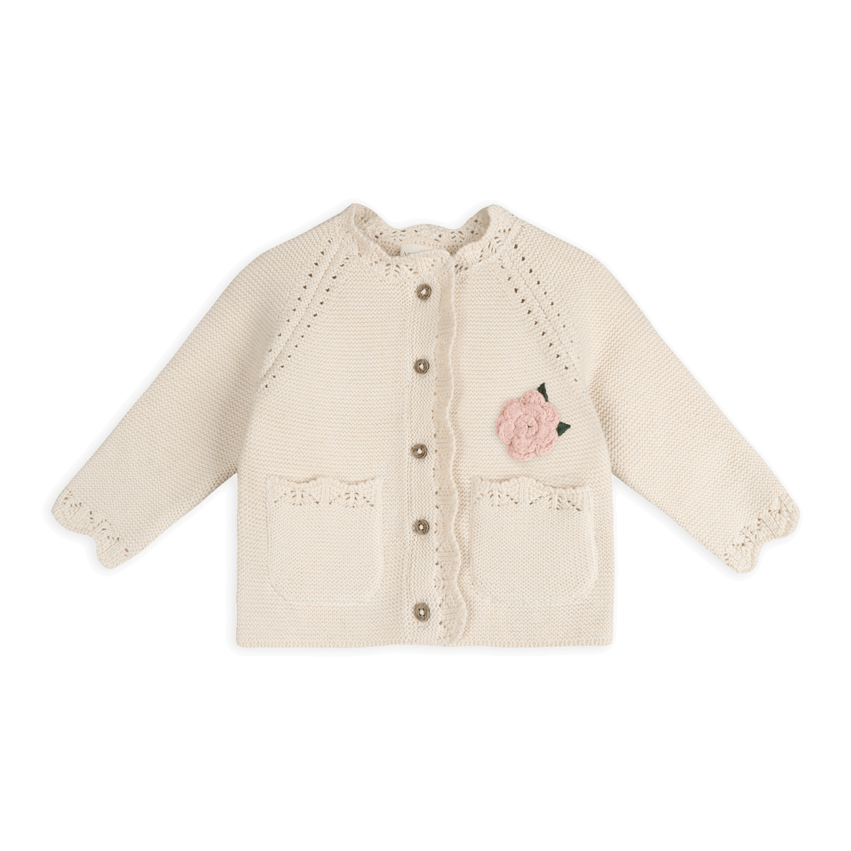 Anna Crochet Flower Knit Baby Cardigan, Organic Cotton