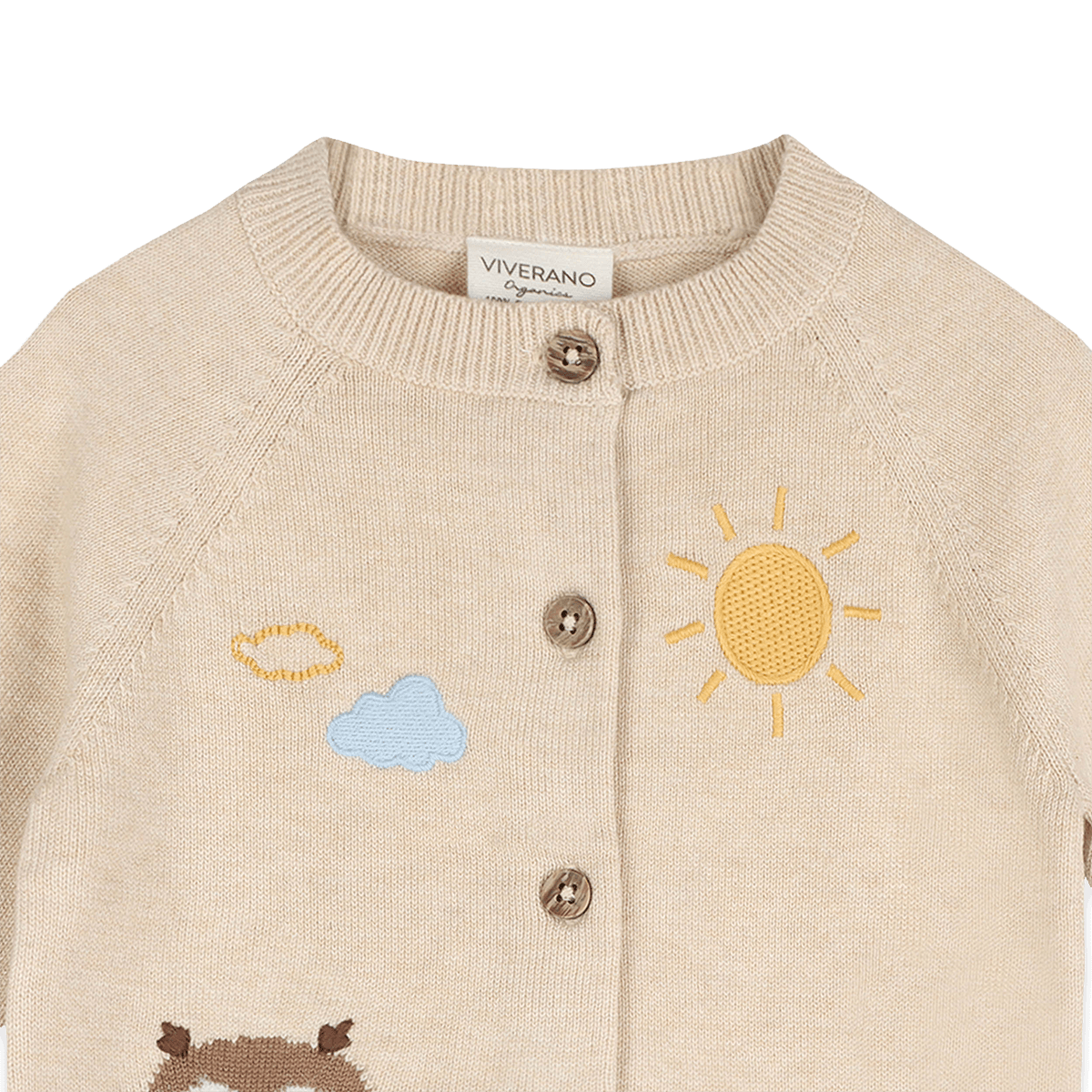 Organic Cotton Owl Embroidered Knit Baby Cardigan, Button Detail