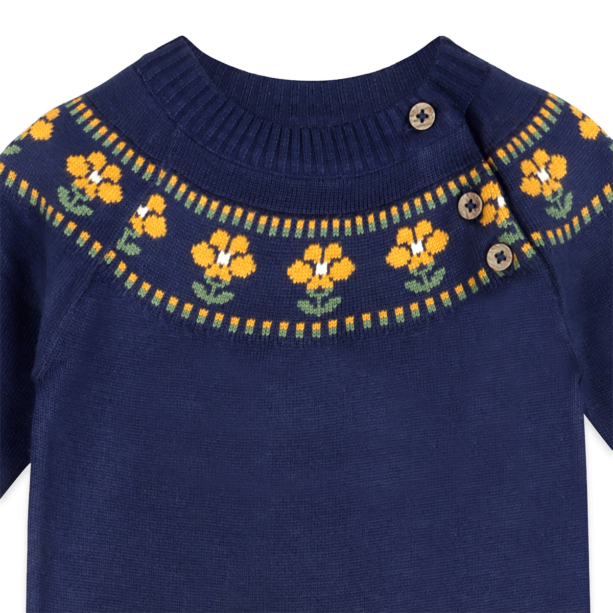 Organic Cotton Floral Fair Isle Knit Baby Jumpsuit, Detail