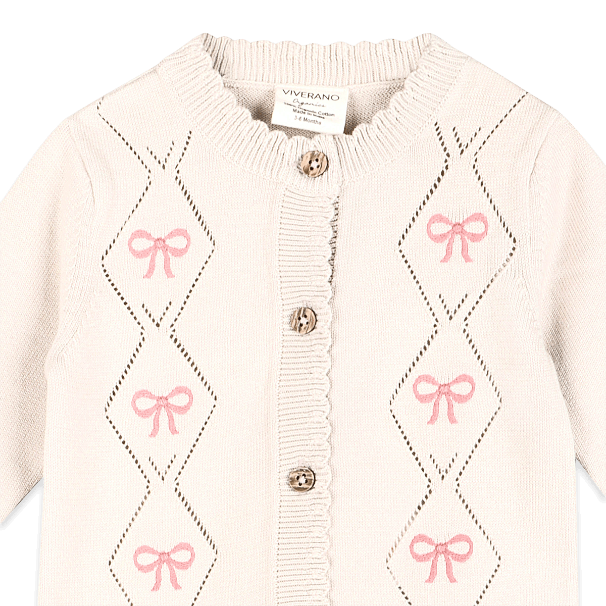 Organic Cotton Evie Bow Pointelle Knit Baby Jumpsuit, Detail
