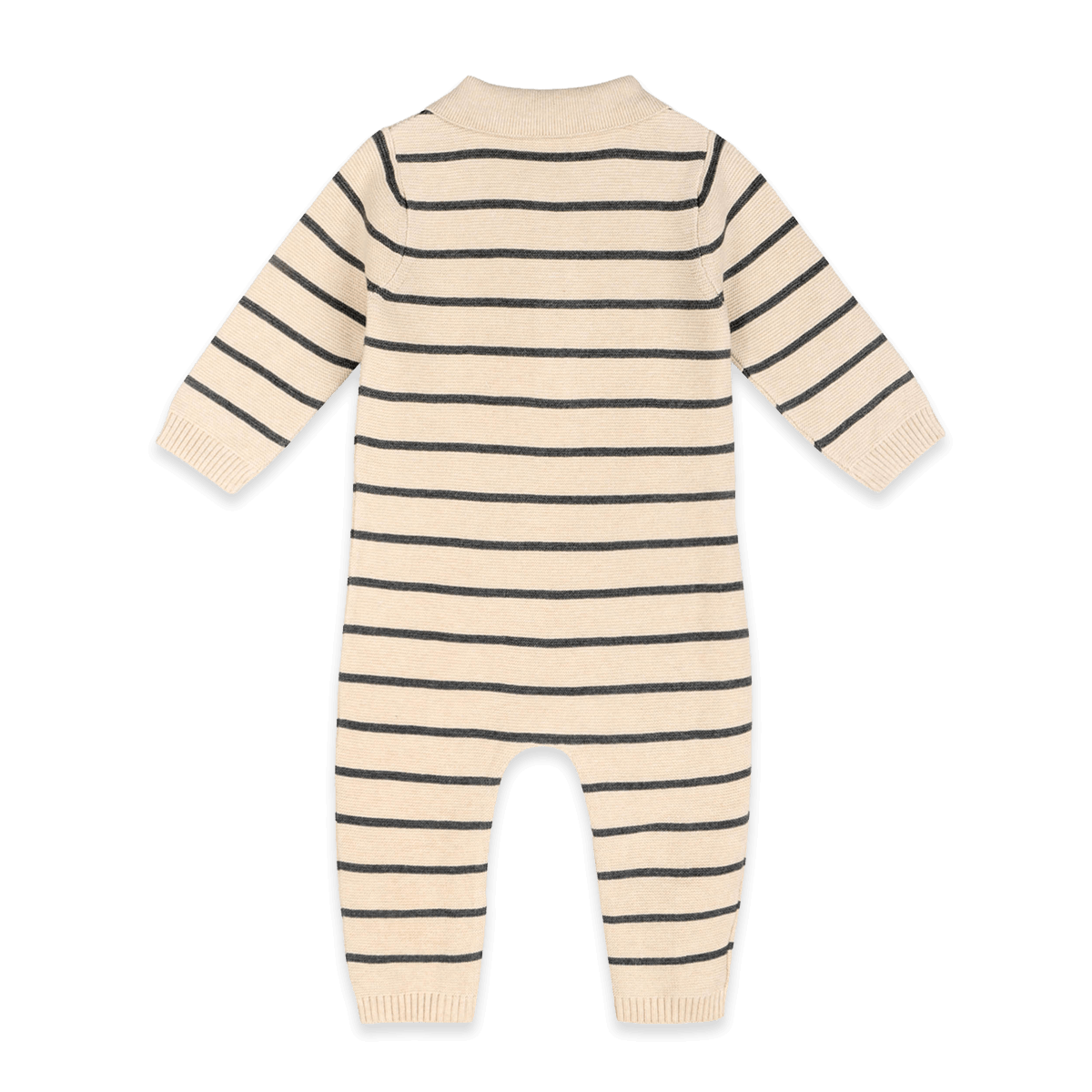 Organic Cotton Stripe and Collar Knit Baby Jumpsuit, Back