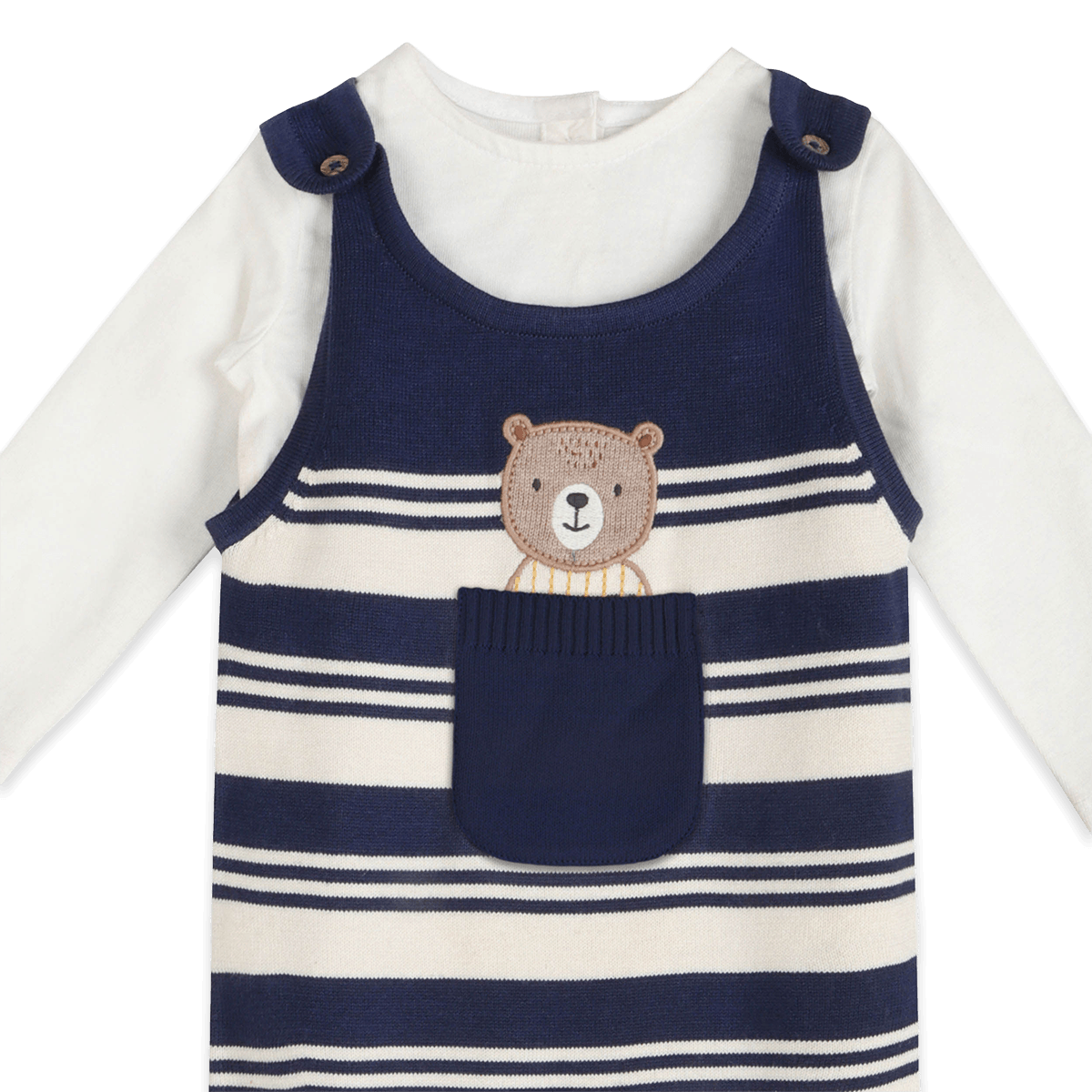 Organic Cotton Bear Pocket Knit Baby Overall Set, Detail