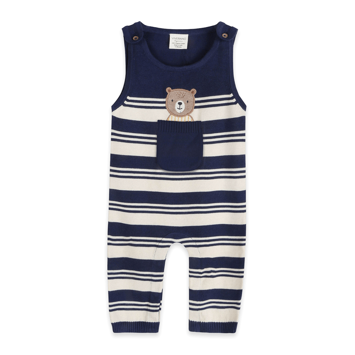 Organic Cotton Bear Pocket Knit Baby Overall Set, Front