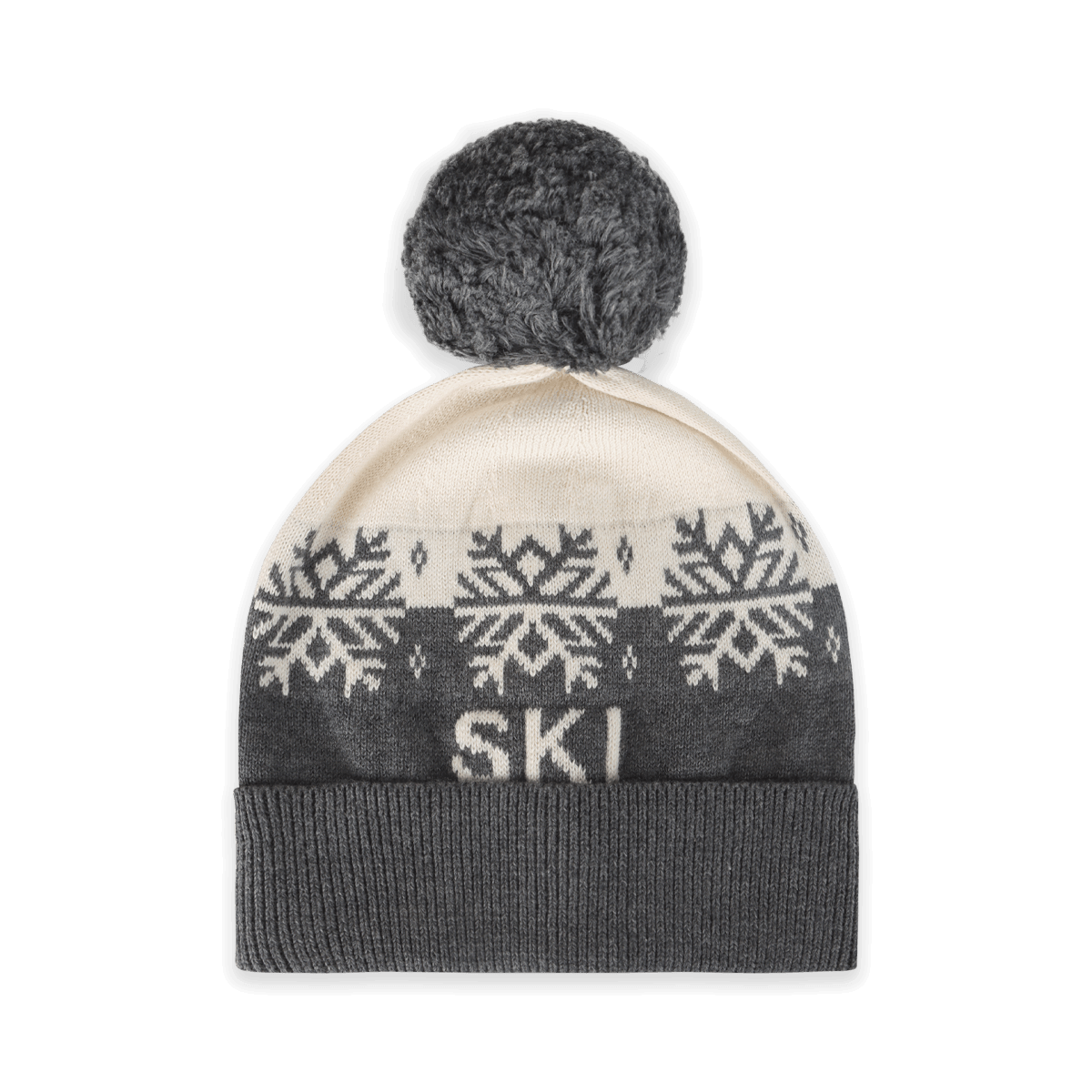 Organic Cotton Ski Day Knit Baby Beanie Hat with Pom-pom, Charcoal