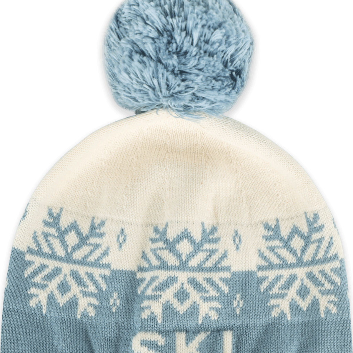 Organic Cotton Ski Day Knit Baby Beanie Hat with Pom-pom, Mineral Blue Pom Detail