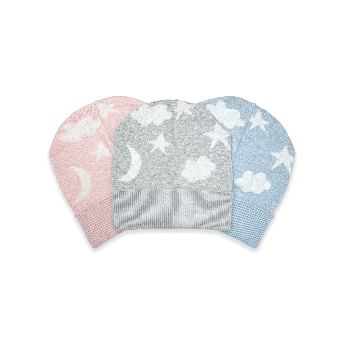 Moon and Stars Dream Knit Round Baby Beanie Hats, Organic Cotton