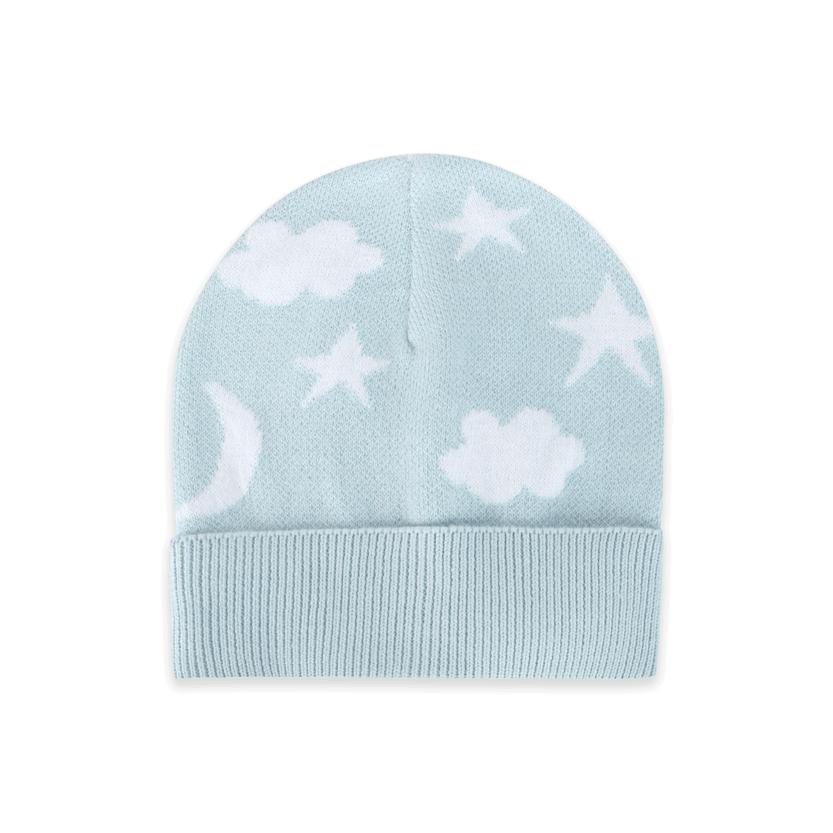 Organic Cotton Moon and Stars Dream Knit Round Baby Beanie Hat, Baby Blue