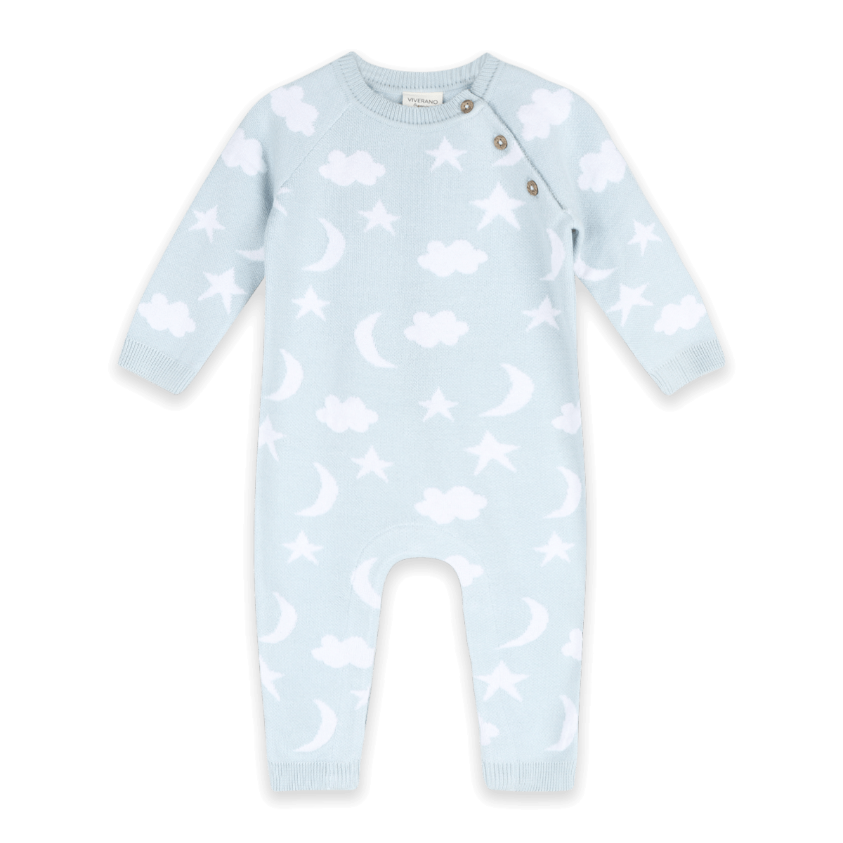 Baby Blue Moon and Stars Dream Knit Baby Coverall, Organic Cotton