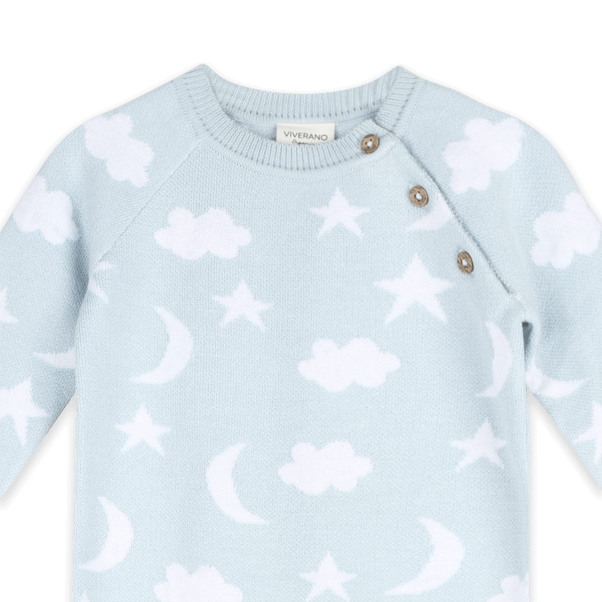 Organic Cotton Baby Blue Moon and Stars Dream Knit Baby Coverall, Button Detail
