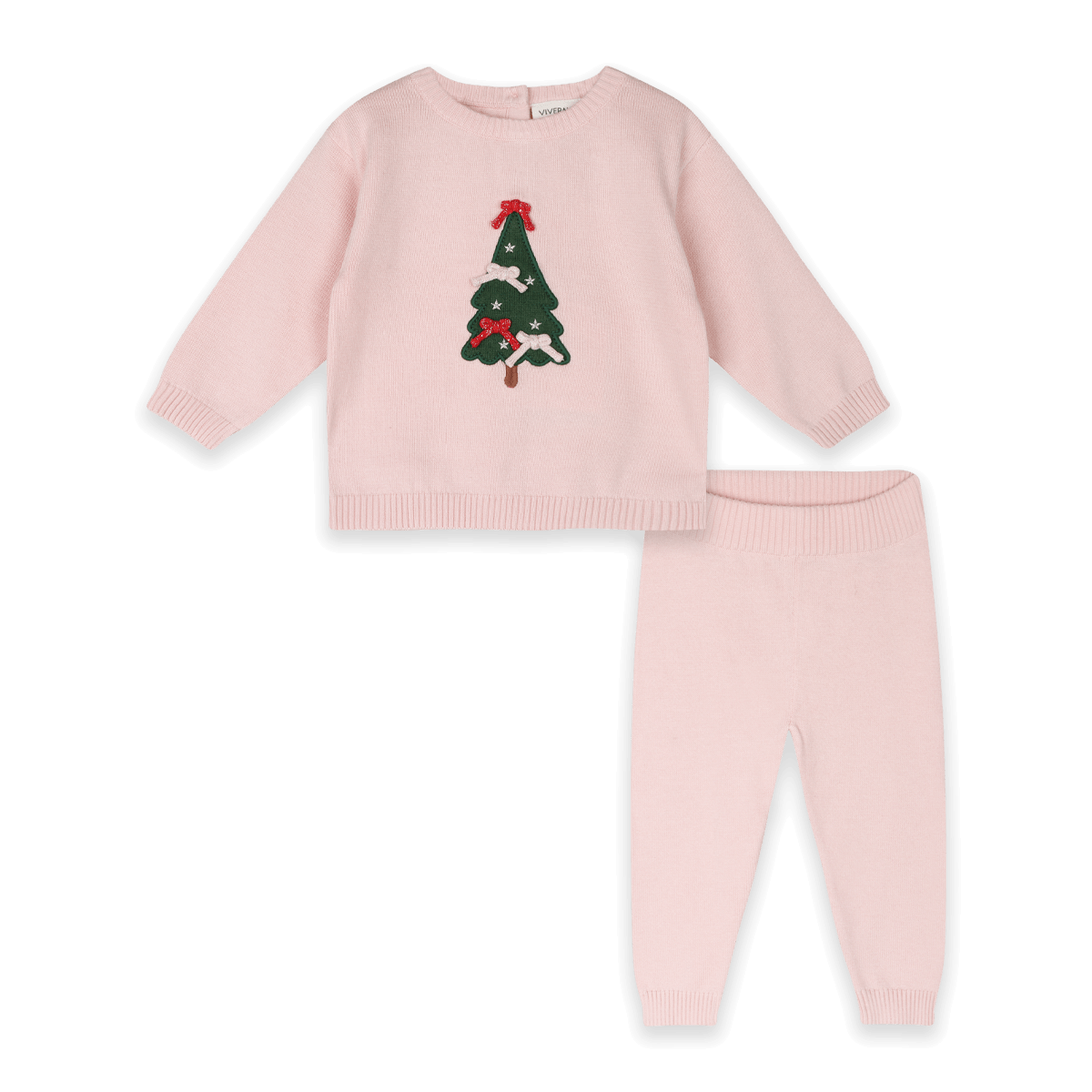 Christmas Cheer 3D Knit Baby Girl Pullover and Pant SET, Organic Cotton