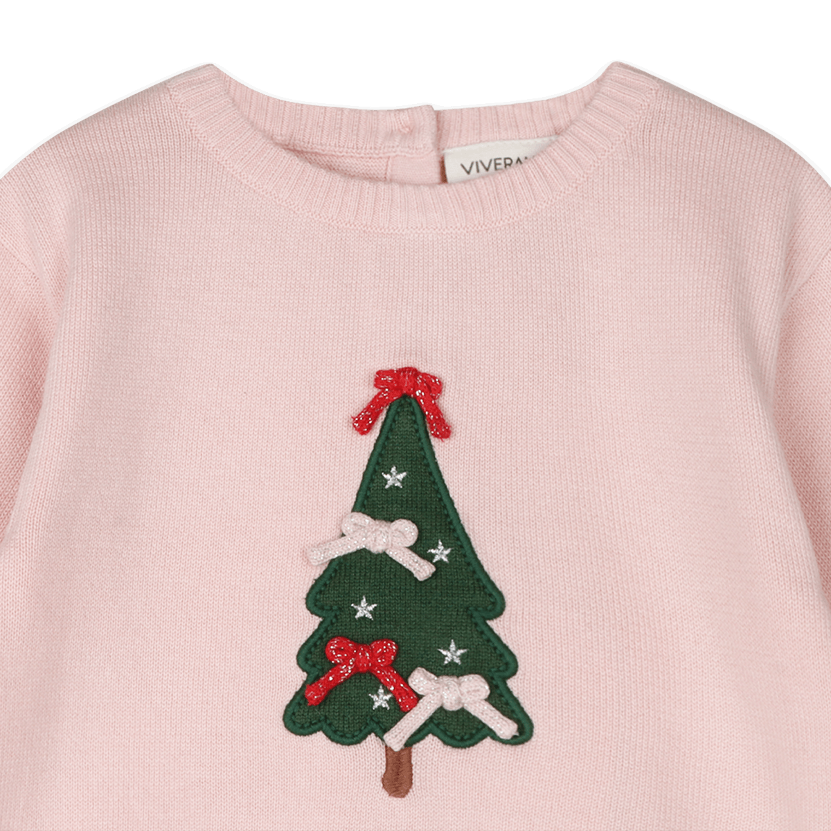 Organic Cotton Christmas Cheer 3D Knit Baby Girl Pullover and Pant Set, Detail