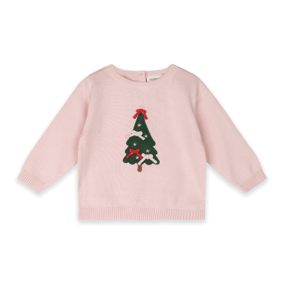 Organic Cotton Christmas Cheer 3D Knit Baby Girl Pullover and Pant Set, Front
