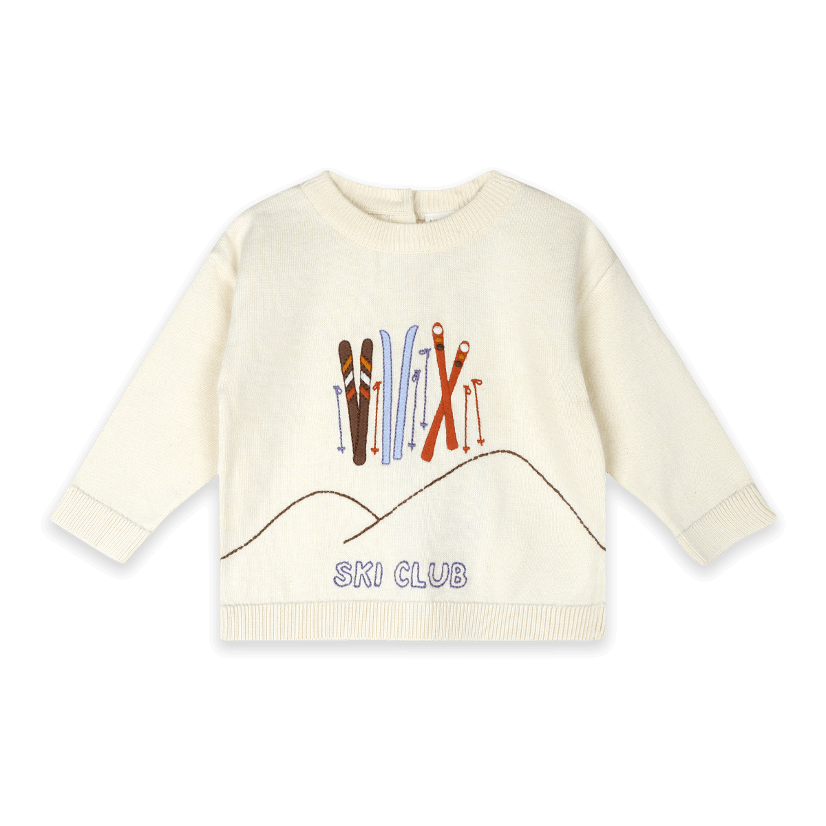 Ski Club Embroidered Baby Knit Pullover, Organic Cotton